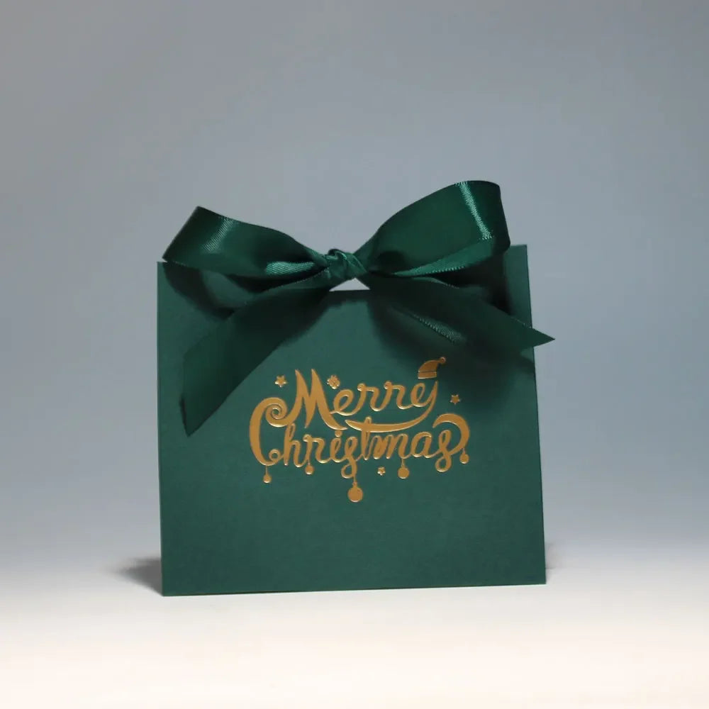 Merry Christmas Gift Box and Bags with Ribbon for Wrapping Cookies and Candy Box Christmas Gift Bags Gold Foil Design and Ribbon
