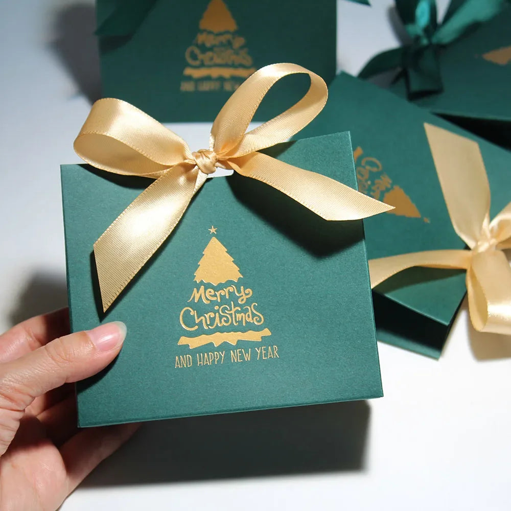 Merry Christmas Gift Box and Bags with Ribbon for Wrapping Cookies and Candy Box Christmas Gift Bags Gold Foil Design and Ribbon