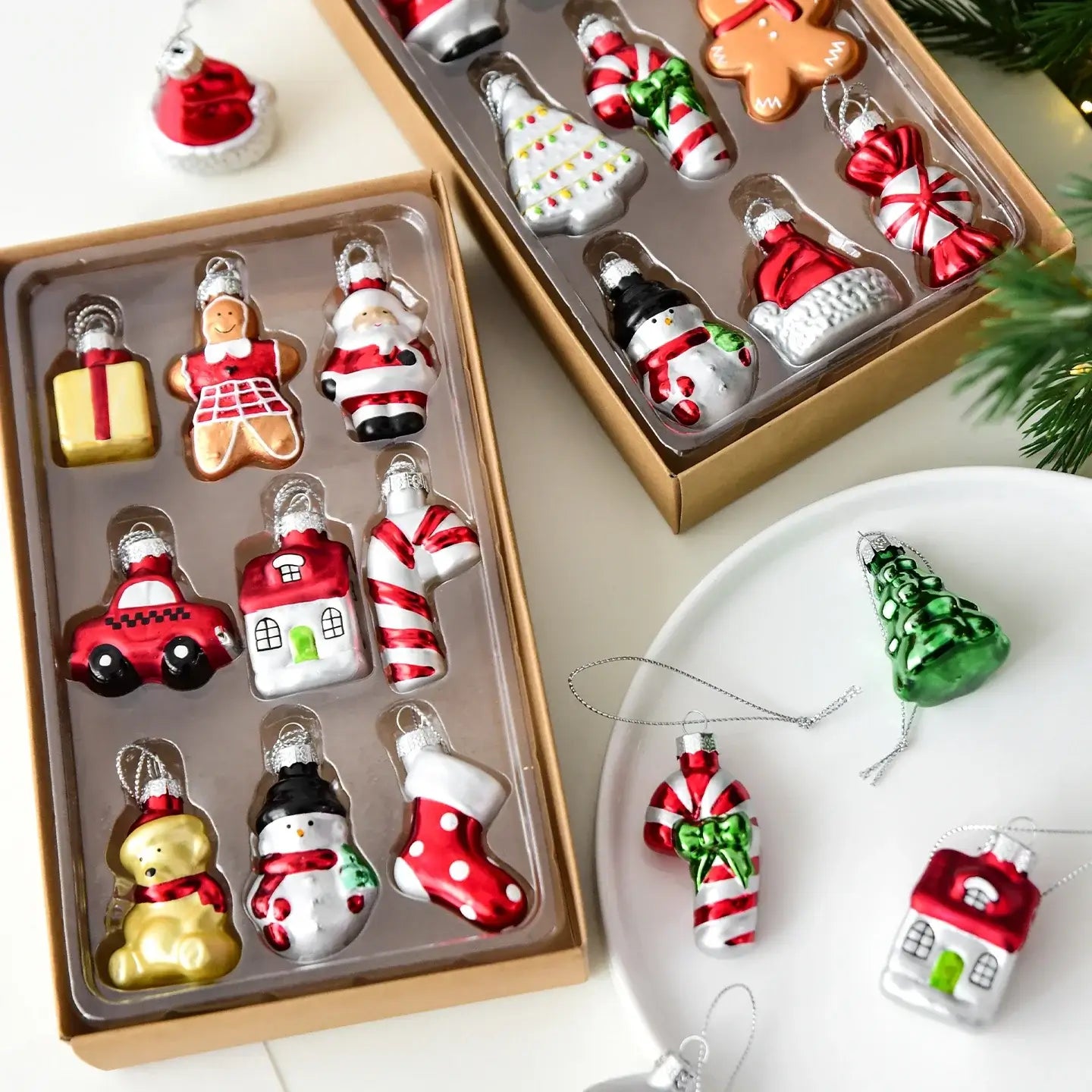 Glass Gingerbread Man Ornaments Set