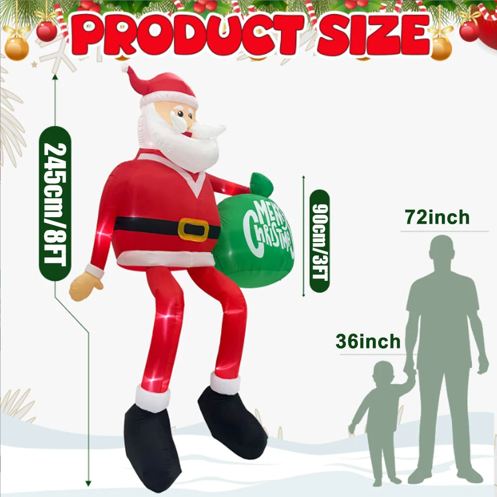 8FT Inflatable Santa with LED Present Bag