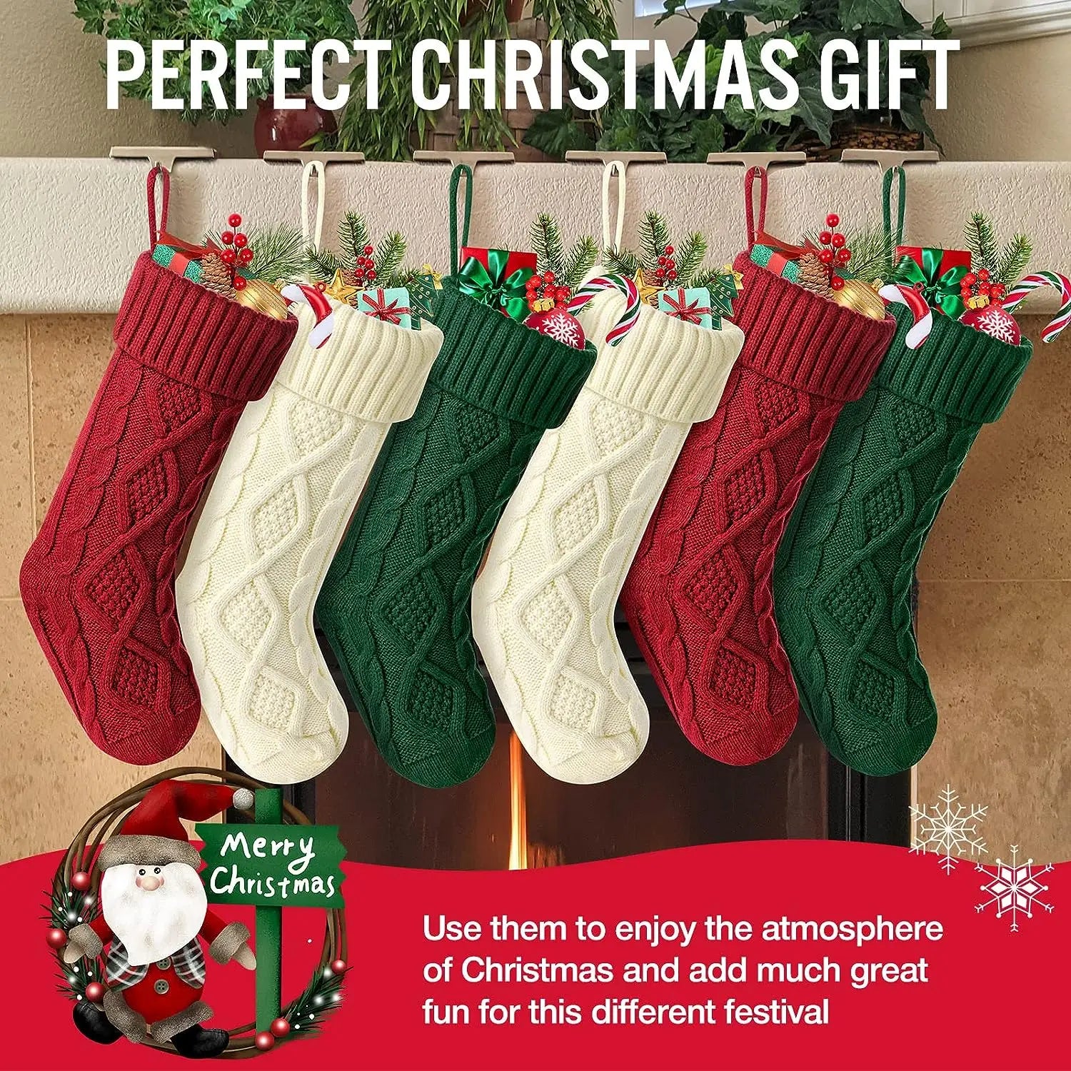 Large Cable Knit Christmas Stockings for Kids