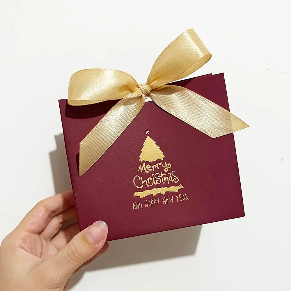 Merry Christmas Gift Box and Bags with Ribbon for Wrapping Cookies and Candy Box Christmas Gift Bags Gold Foil Design and Ribbon