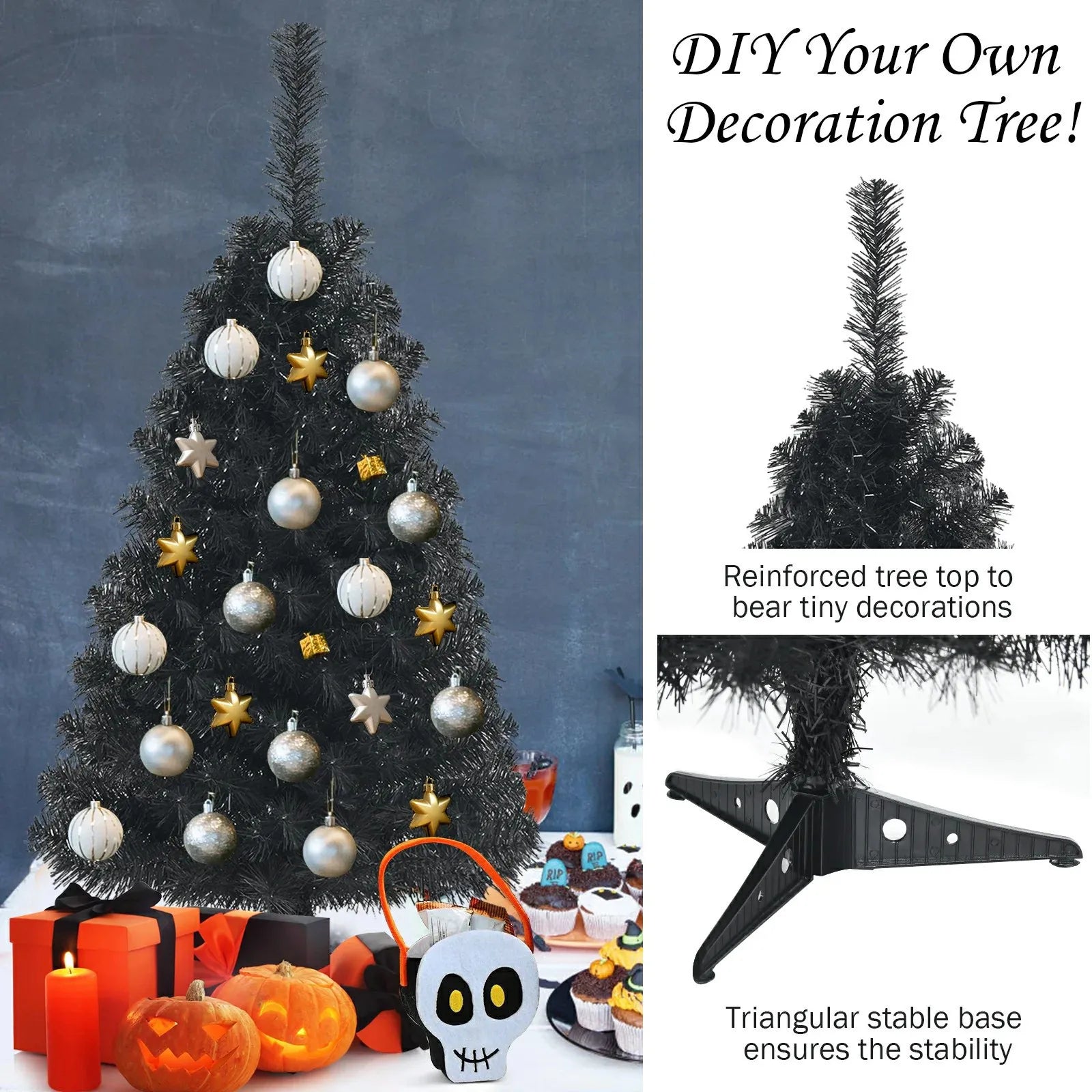 3 Ft Black Artificial Holiday Decoration Tree