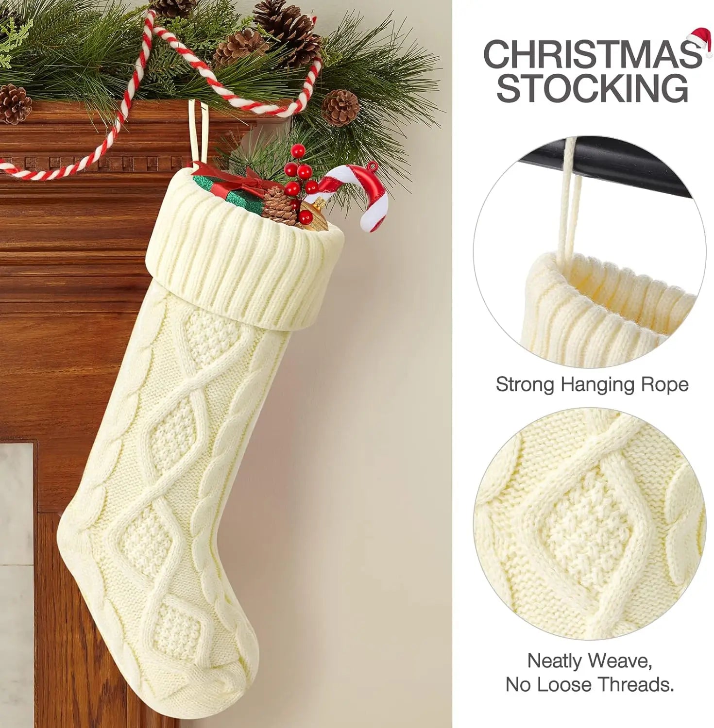 Large Cable Knit Christmas Stockings for Kids