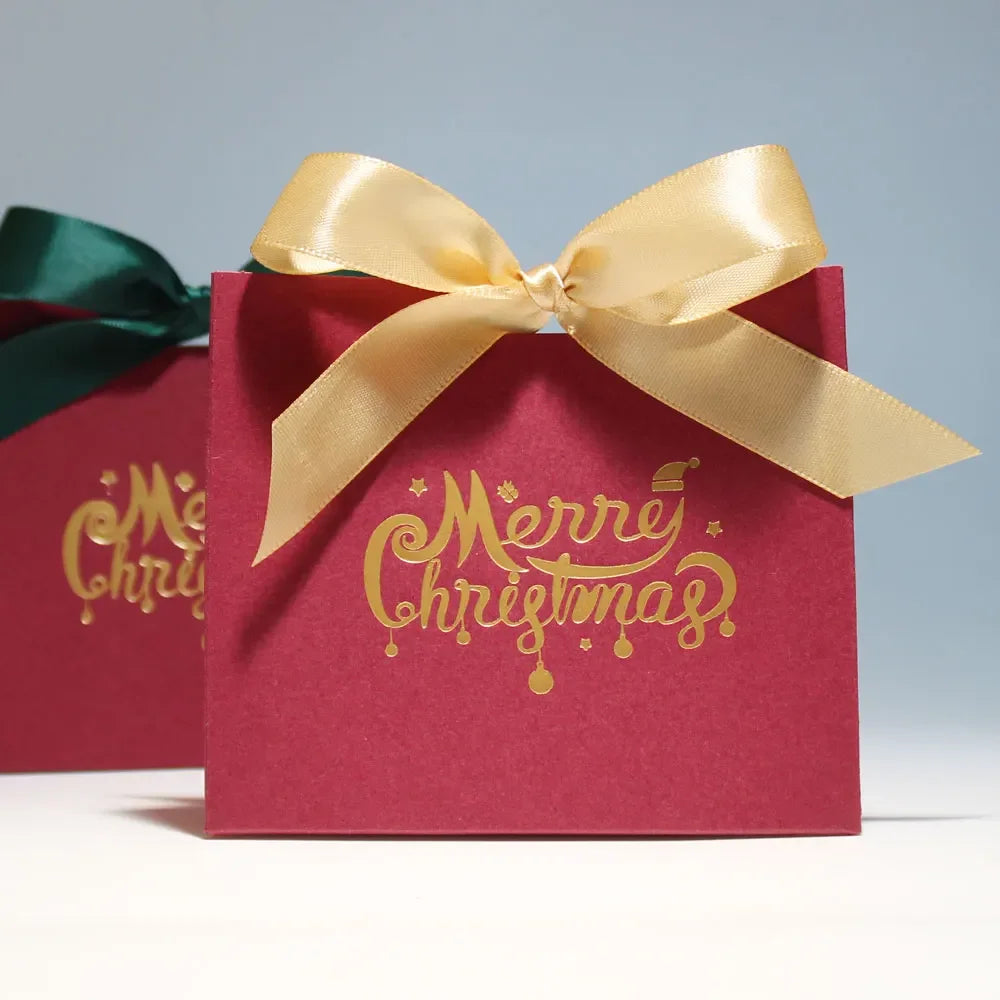 Merry Christmas Gift Box and Bags with Ribbon for Wrapping Cookies and Candy Box Christmas Gift Bags Gold Foil Design and Ribbon