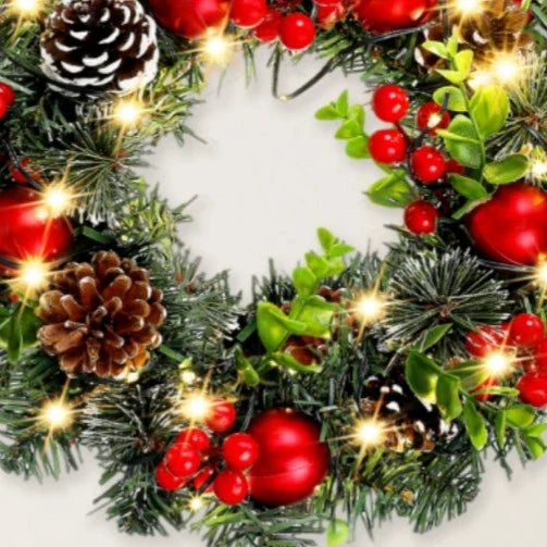 Elegant Red LED Christmas Wreath Decor