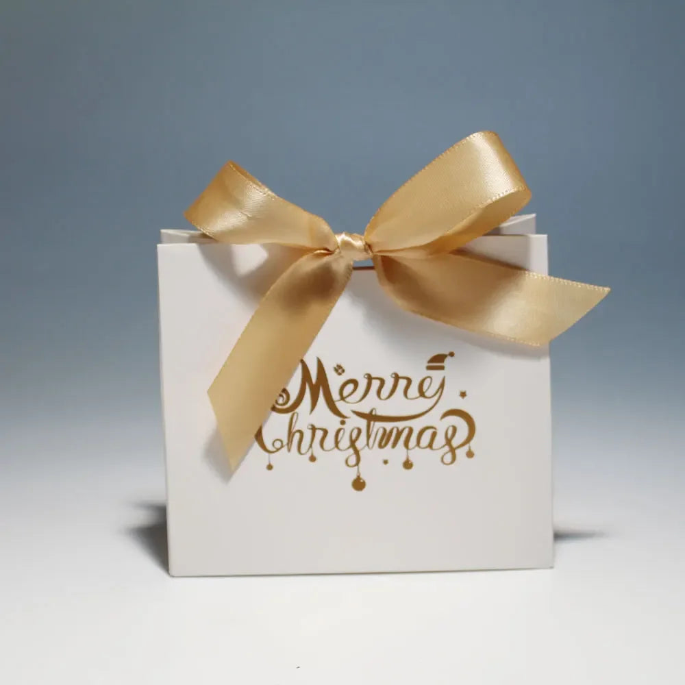 Merry Christmas Gift Box and Bags with Ribbon for Wrapping Cookies and Candy Box Christmas Gift Bags Gold Foil Design and Ribbon