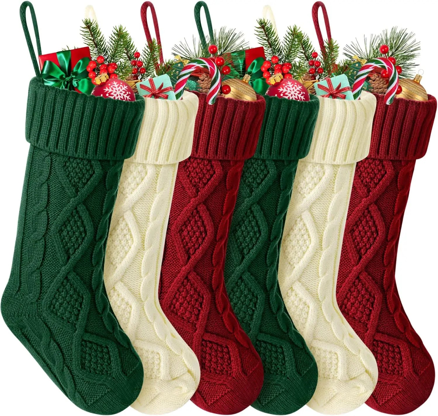 Large Cable Knit Christmas Stockings for Kids