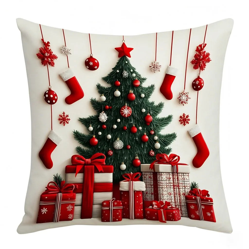 Snowman Print Christmas Linen Throw Pillowcase