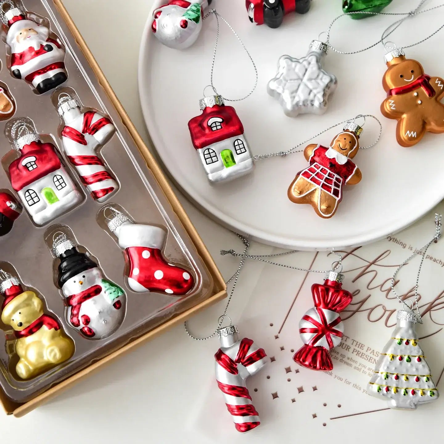 Glass Gingerbread Man Ornaments Set