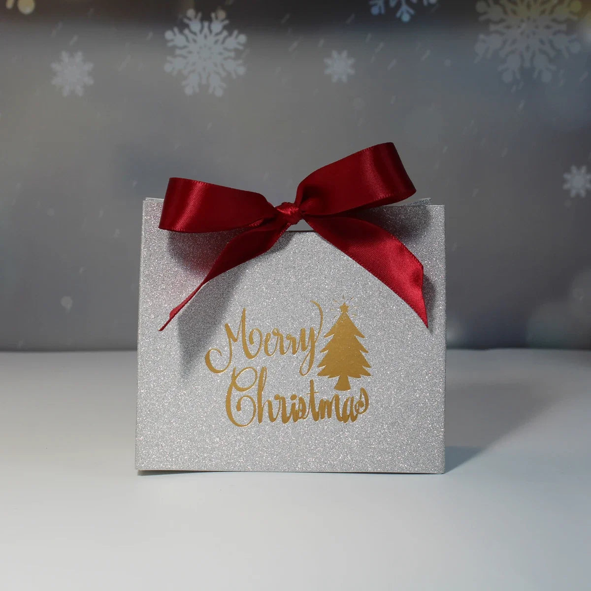 Merry Christmas Gift Box and Bags with Ribbon for Wrapping Cookies and Candy Box Christmas Gift Bags Gold Foil Design and Ribbon