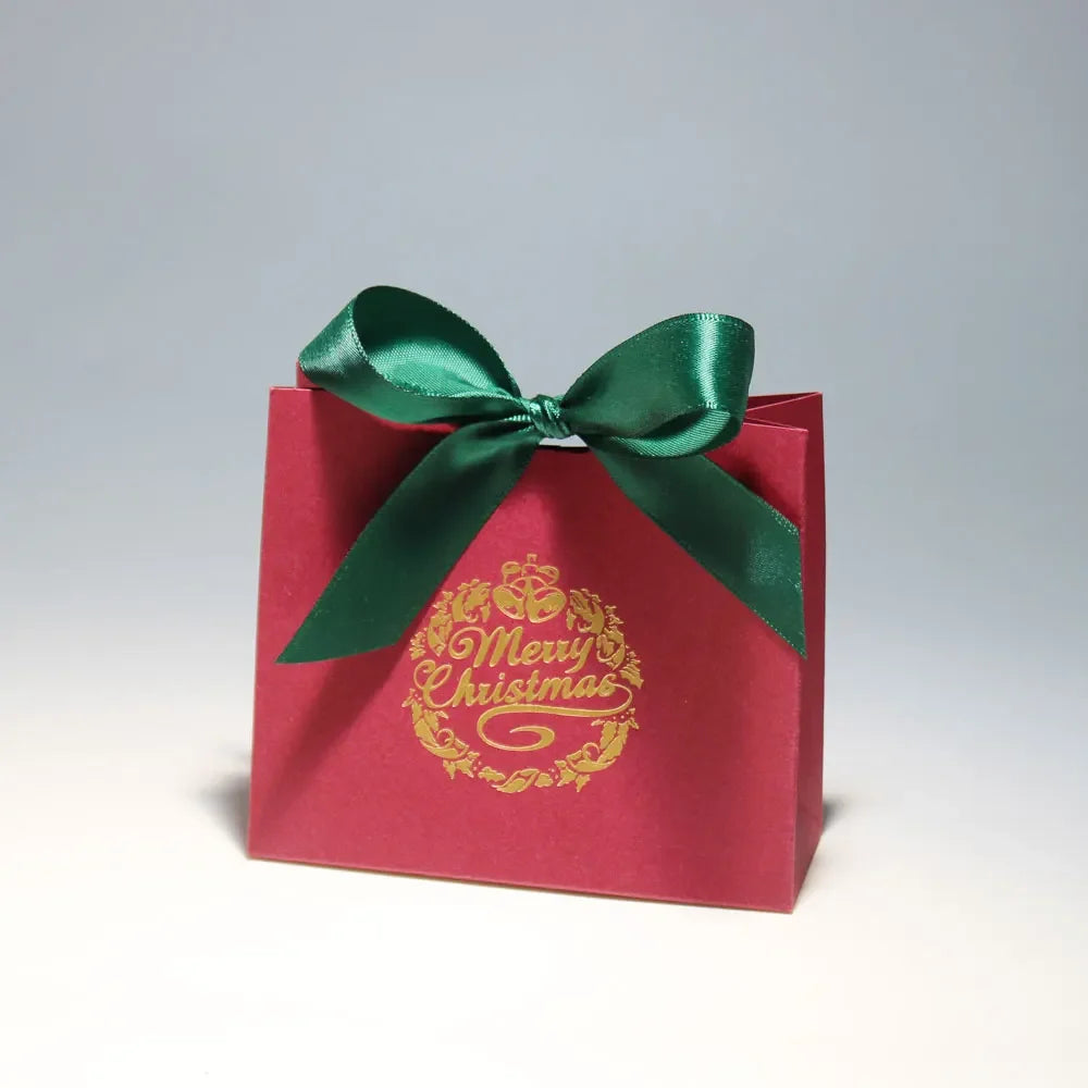 Merry Christmas Gift Box and Bags with Ribbon for Wrapping Cookies and Candy Box Christmas Gift Bags Gold Foil Design and Ribbon