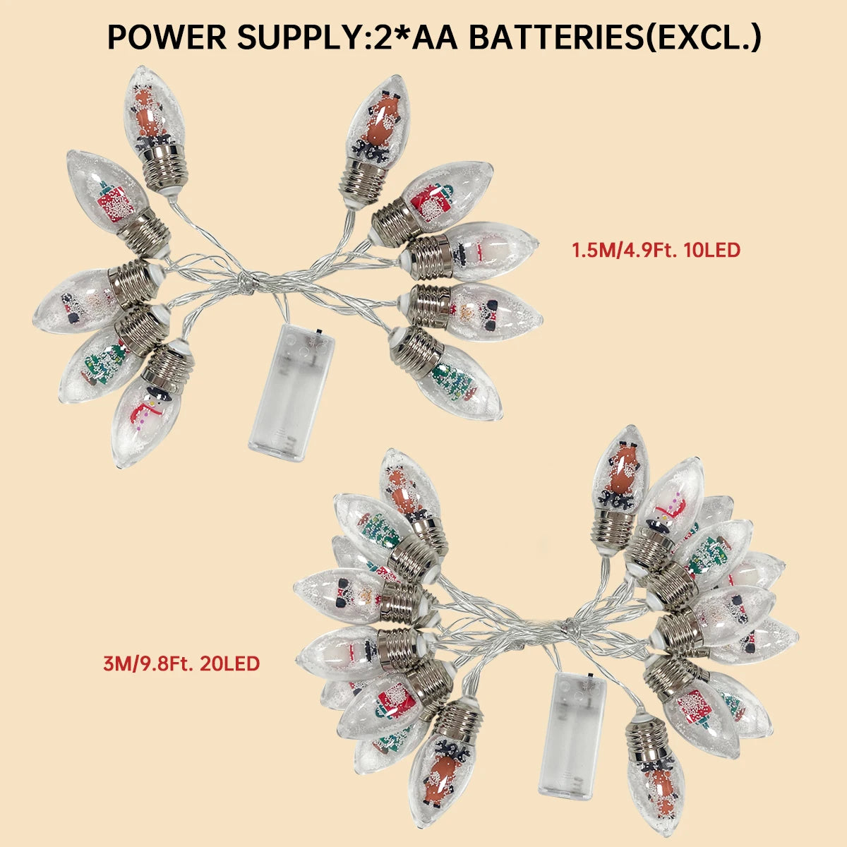 Battery-Powered LED Christmas Snowball String Lights