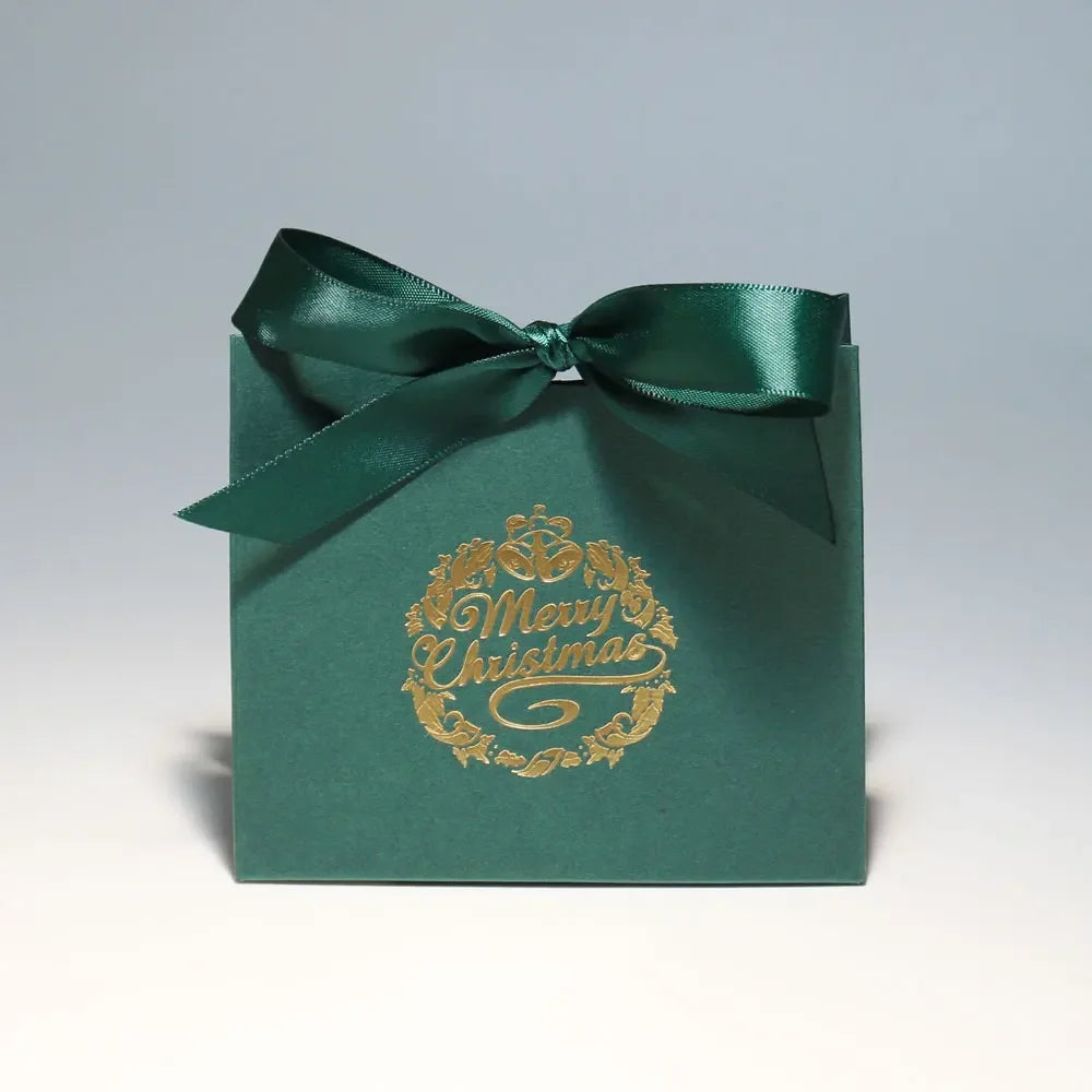 Merry Christmas Gift Box and Bags with Ribbon for Wrapping Cookies and Candy Box Christmas Gift Bags Gold Foil Design and Ribbon