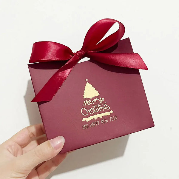 Merry Christmas Gift Box and Bags with Ribbon for Wrapping Cookies and Candy Box Christmas Gift Bags Gold Foil Design and Ribbon