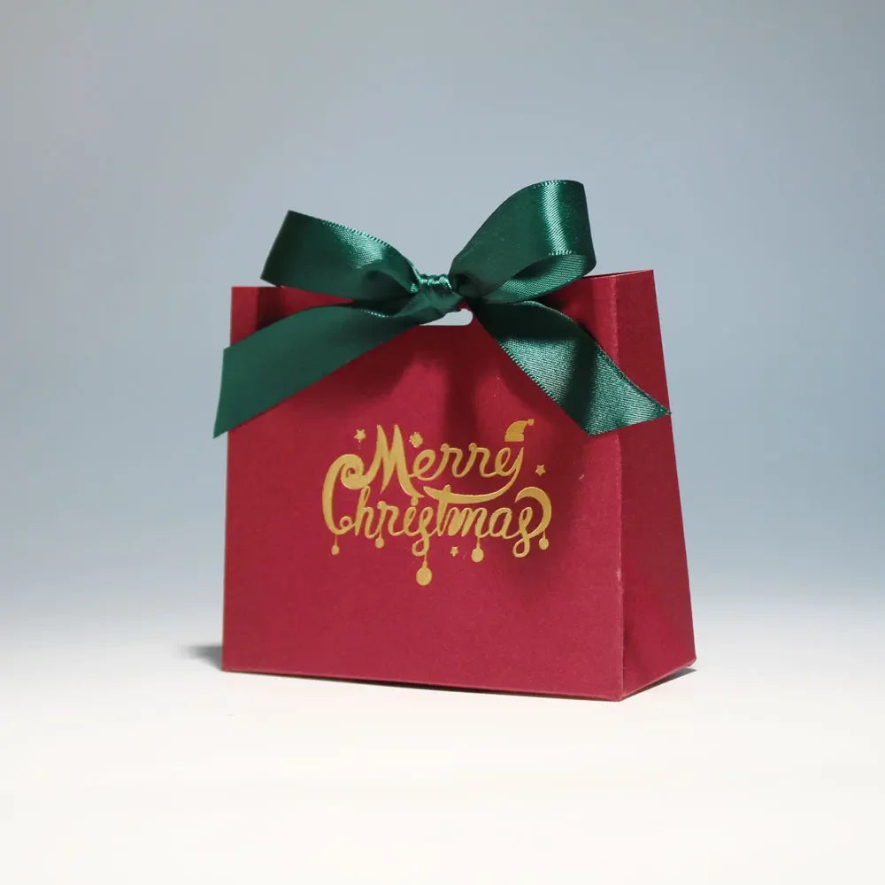 Merry Christmas Gift Box and Bags with Ribbon for Wrapping Cookies and Candy Box Christmas Gift Bags Gold Foil Design and Ribbon