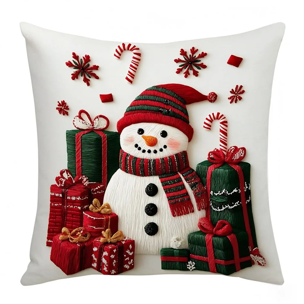Snowman Print Christmas Linen Throw Pillowcase