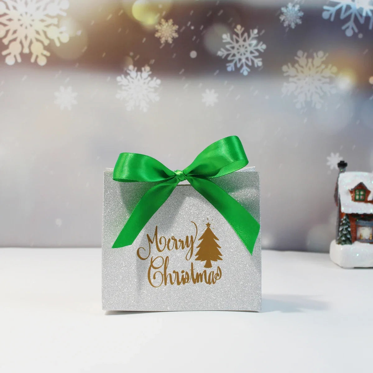 Merry Christmas Gift Box and Bags with Ribbon for Wrapping Cookies and Candy Box Christmas Gift Bags Gold Foil Design and Ribbon