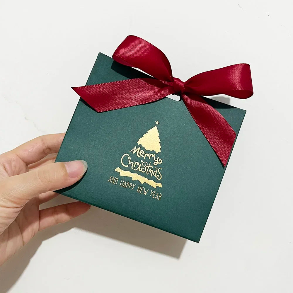 Merry Christmas Gift Box and Bags with Ribbon for Wrapping Cookies and Candy Box Christmas Gift Bags Gold Foil Design and Ribbon