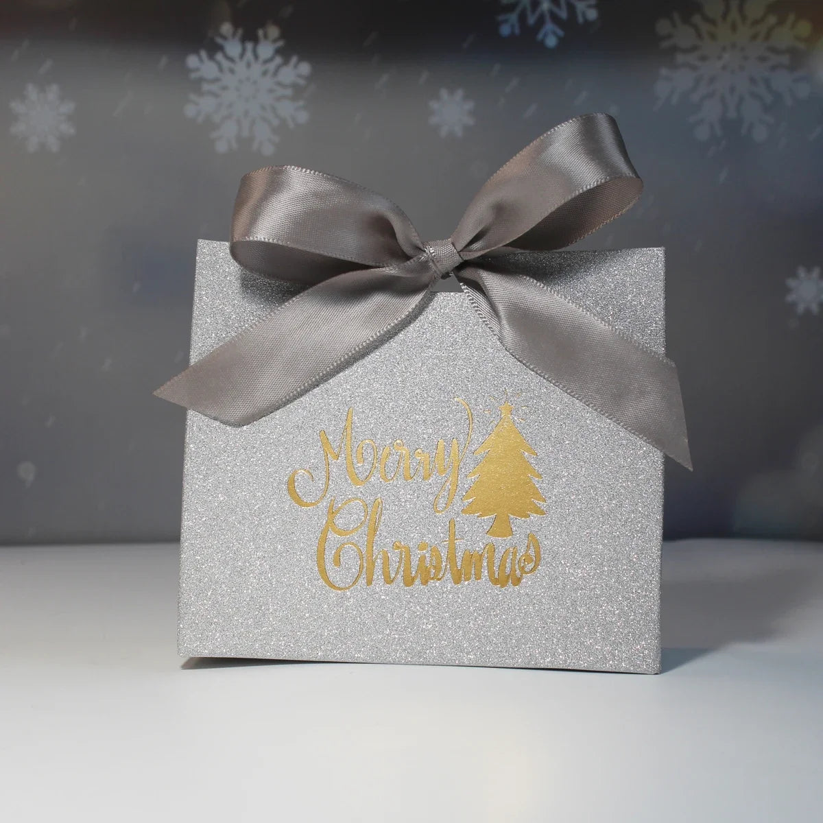 Merry Christmas Gift Box and Bags with Ribbon for Wrapping Cookies and Candy Box Christmas Gift Bags Gold Foil Design and Ribbon