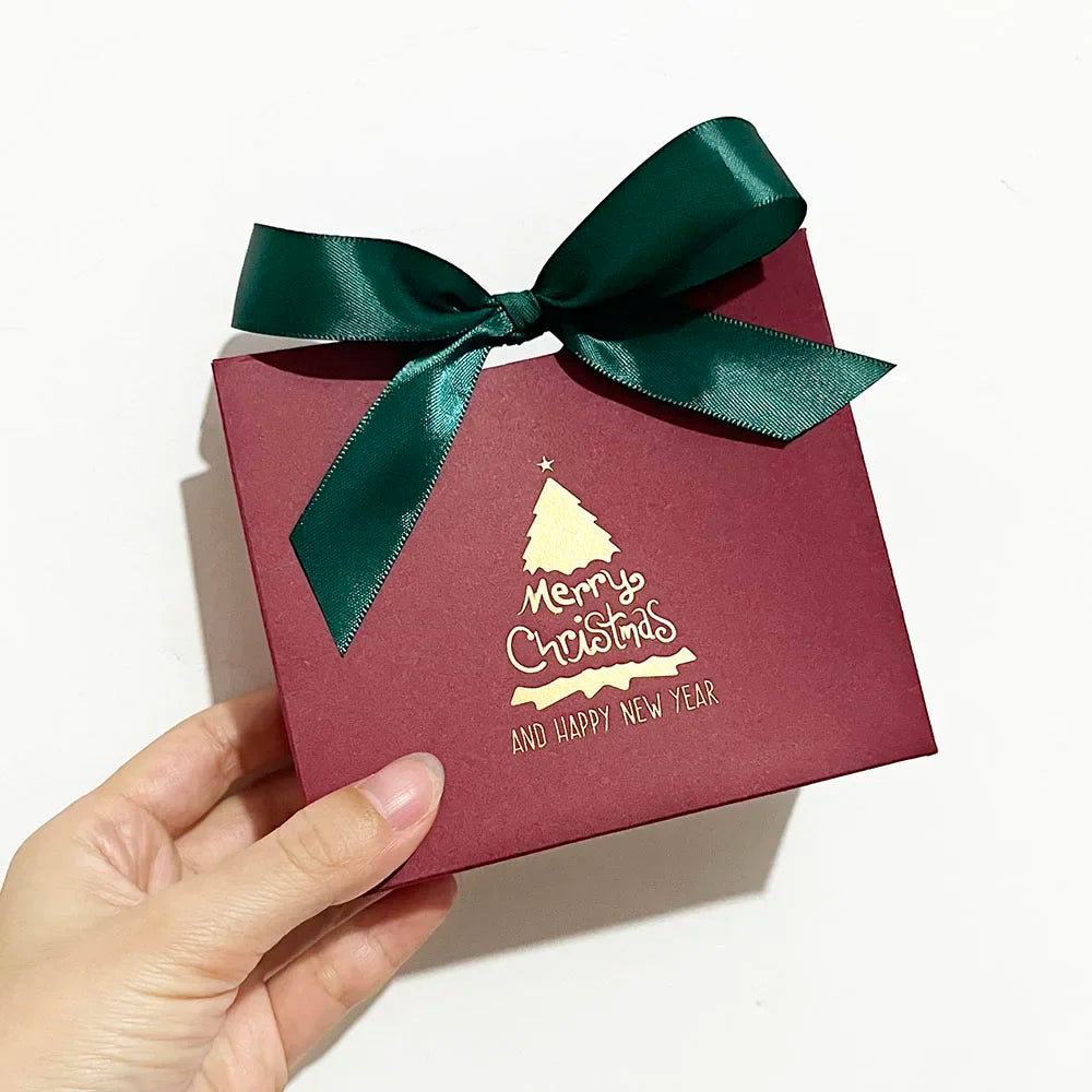 Merry Christmas Gift Box and Bags with Ribbon for Wrapping Cookies and Candy Box Christmas Gift Bags Gold Foil Design and Ribbon